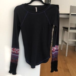 Free People Funky Sleeve Contrast Stitch Top
